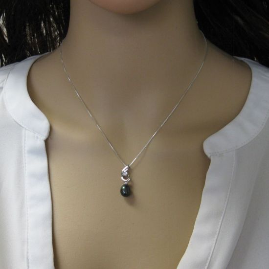 Wholesale Sterling Silver Peacock Freshwater Pearl and CZ Stone Swirl Pendant Necklace-16"