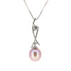 Wholesale Sterling Silver Pink Freshwater Pearl and CZ Stone Crossed Pendant Necklace-16"