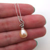 Wholesale Sterling Silver Cream Freshwater Pearl and CZ Stone Wave Pendant Necklace-16"