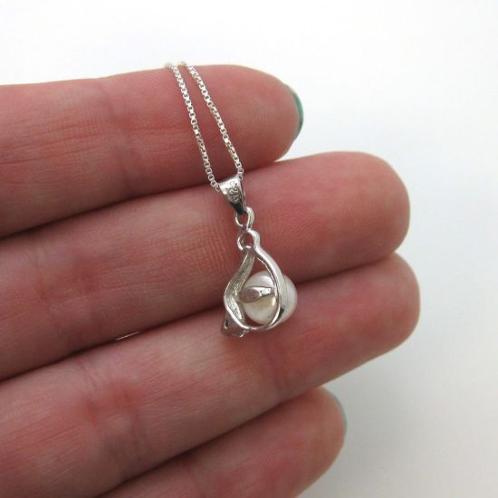 Wholesale Sterling Silver White Freshwater Pearl and CZ Stone Teardrop Pendant Necklace-16"