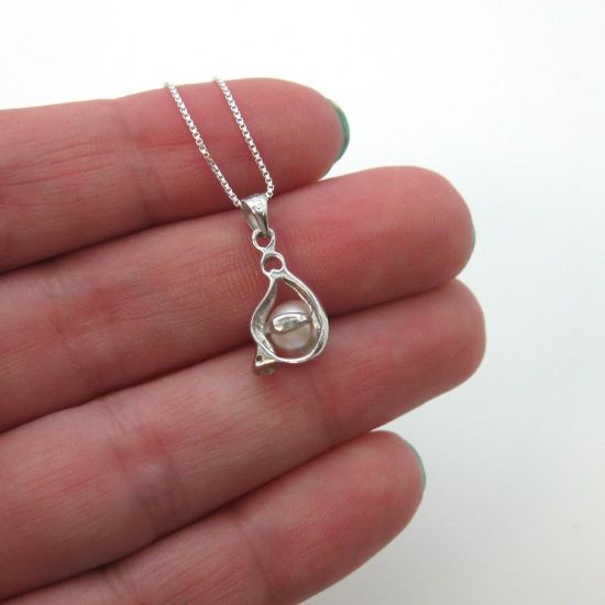 Wholesale Sterling Silver Pink Freshwater Pearl and CZ Stone Teardrop Pendant Necklace-16"