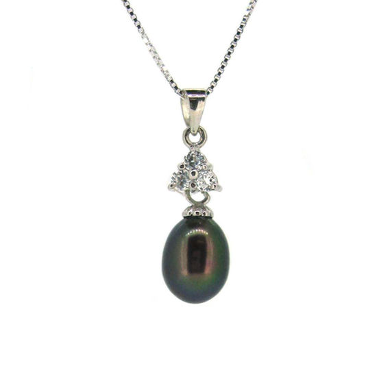 Wholesale Sterling Silver Peacock Freshwater Pearl and Triangle CZ Stone Pendant Necklace-16"