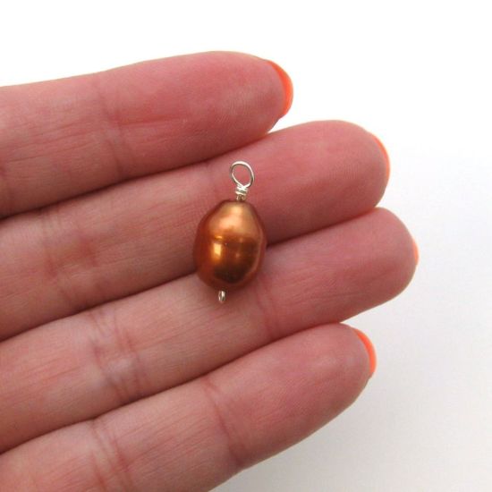 Wholesale Dyed Bronze Freshwater Pearl Beads-Wire Wrapped Bronze Pearl Charms 9-11.5mm (pack of 5 pcs)