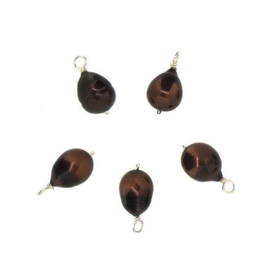 Wholesale Wire Wrapped Dyed Brown Oval Freshwater Pearl Charm Beads
