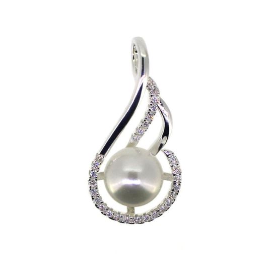 Wholesale Sterling Silver and CZ Stone Fancy Pearl Cup Bail for Half-Drilled Pearls