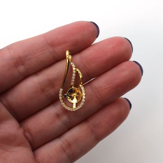 Wholesale Gold Plated Sterling Silver and CZ Stone Fancy Pearl Cup Bail for Half-Drilled Pearls