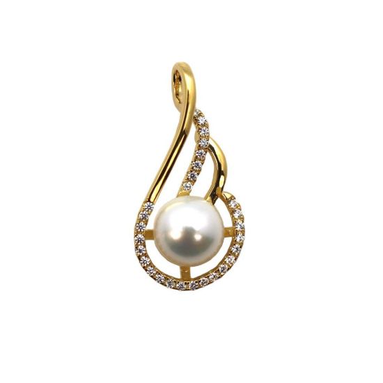 Wholesale Gold Plated Sterling Silver and CZ Stone Fancy Pearl Cup Bail for Half-Drilled Pearls