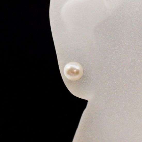 Wholesale 14K Yellow Gold White Button Freshwater Pearl Earring Studs (1 pair)