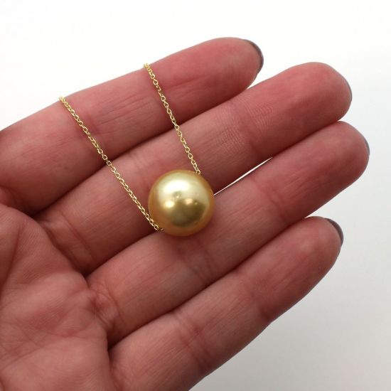 Wholesale 14K Yellow Gold Golden South Sea Floating Pearl Necklace - 16"
