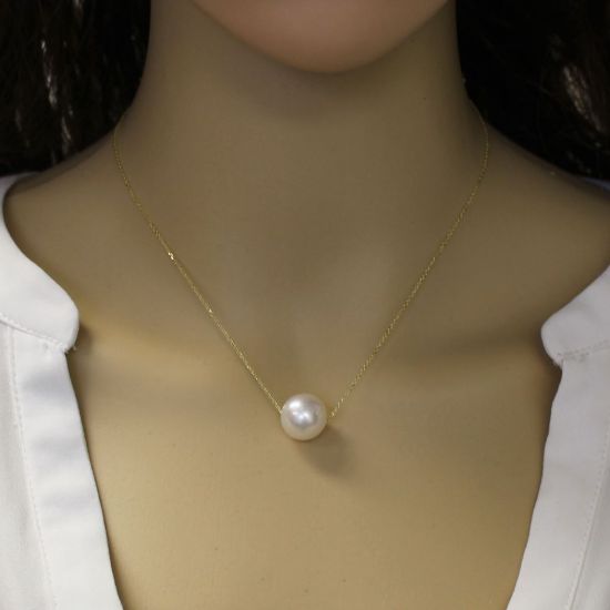 Wholesale 14K Yellow Gold Golden South Sea Floating Pearl Necklace - 16"