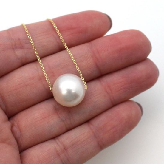 Wholesale 14K Yellow Gold Golden South Sea Floating Pearl Necklace - 16"