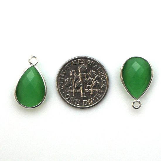 Wholesale Bezel Gemstone Pendant - Sterling Silver Bezel Gemstone 10x14mm Faceted Small Teardrop - Green Monalisa