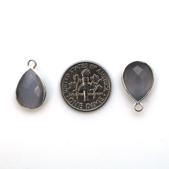 Wholesale Bezel Gemstone Pendant - Sterling Silver Bezel Gemstone 10x14mm Faceted Small Teardrop - Grey Monalisa