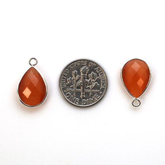 Wholesale Bezel Gemstone Pendant - Sterling Silver Bezel Gemstone 10x14mm Faceted Small Teardrop - Orange Monalisa
