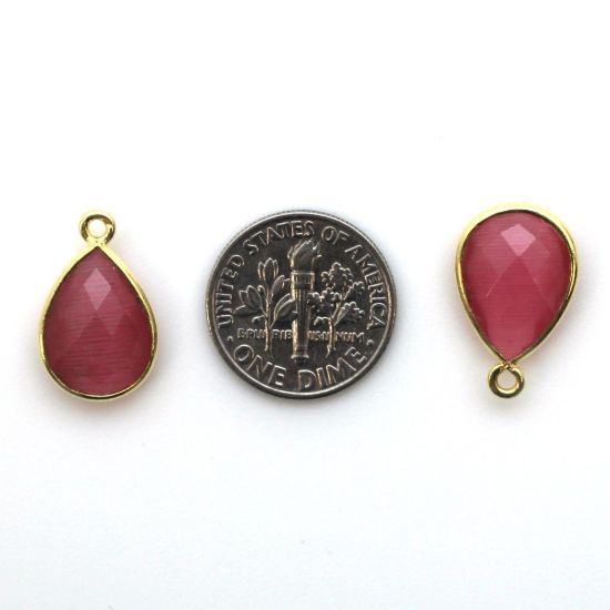 Wholesale Bezel Gemstone Pendant - Gold Plated Sterling Silver Gemstone 10x14mm Faceted Small Teardrop - Pink Monalisa