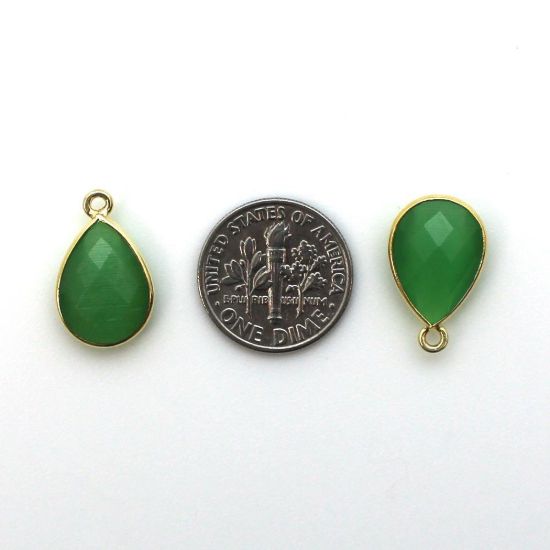 Wholesale Bezel Gemstone Pendant - Gold Plated Sterling Silver Gemstone 10x14mm Faceted Small Teardrop - Green Monalisa