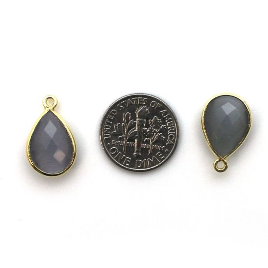 Wholesale Bezel Gemstone Pendant - Gold Plated Sterling Silver Gemstone 10x14mm Faceted Small Teardrop - Grey Monalisa