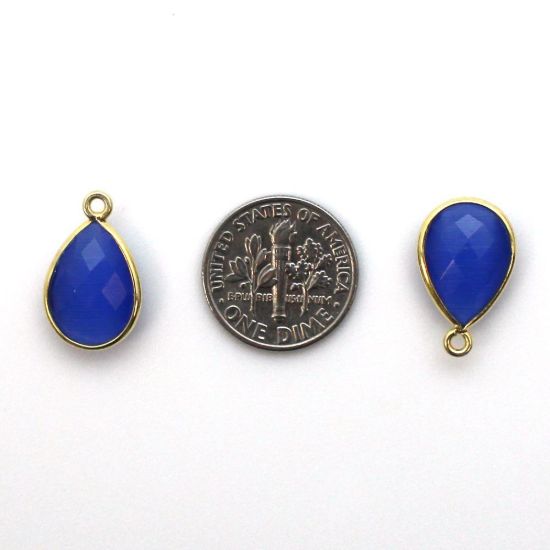 Wholesale Bezel Gemstone Pendant - Gold Plated Sterling Silver Gemstone 10x14mm Faceted Small Teardrop - Blue Monalisa