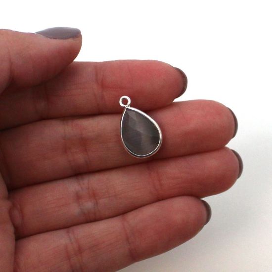 Wholesale Bezel Gemstone Pendant - Sterling Silver Bezel Gemstone 10x14mm Faceted Small Teardrop - Grey Monalisa