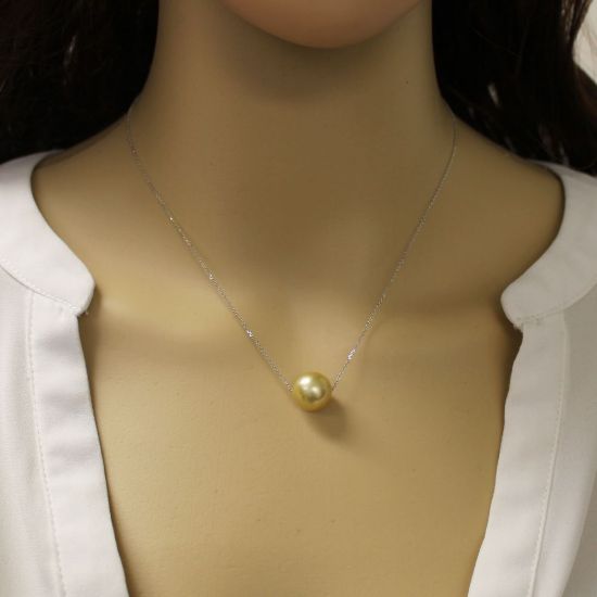 Wholesale 14K White Gold Golden South Sea Floating Pearl Necklace - 16"
