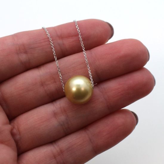 Wholesale 14K White Gold Golden South Sea Floating Pearl Necklace - 16"