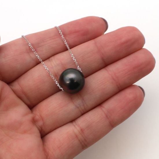 Wholesale 14K White Gold Tahitian Floating Pearl Necklace - 16"