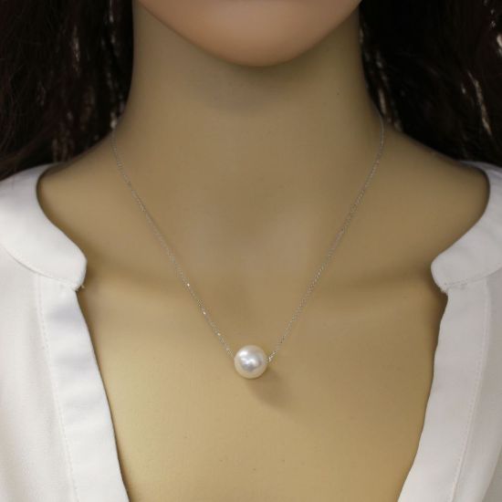 Wholesale 14K White Gold White South Sea Floating Pearl Necklace - 16"