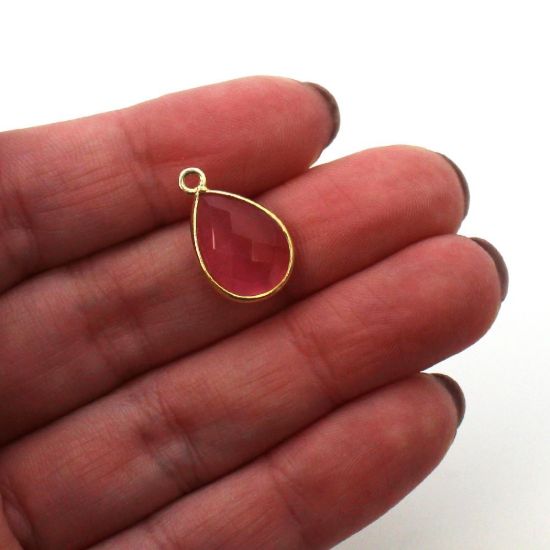 Wholesale Bezel Gemstone Pendant - Gold Plated Sterling Silver Gemstone 10x14mm Faceted Small Teardrop - Pink Monalisa