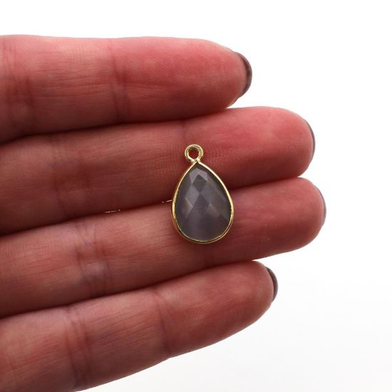 Wholesale Bezel Gemstone Pendant - Gold Plated Sterling Silver Gemstone 10x14mm Faceted Small Teardrop - Grey Monalisa