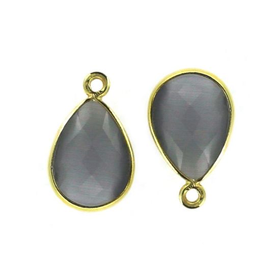 Wholesale Bezel Gemstone Pendant - Gold Plated Sterling Silver Gemstone 10x14mm Faceted Small Teardrop - Grey Monalisa