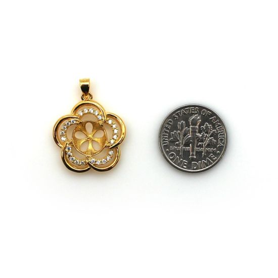 Wholesale Gold Plated Sterling Silver and CZ Stone Fancy Flower Pearl Cup Bail for Half-Drilled Pearls