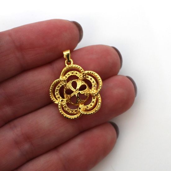 Wholesale Gold Plated Sterling Silver and CZ Stone Fancy Flower Pearl Cup Bail for Half-Drilled Pearls