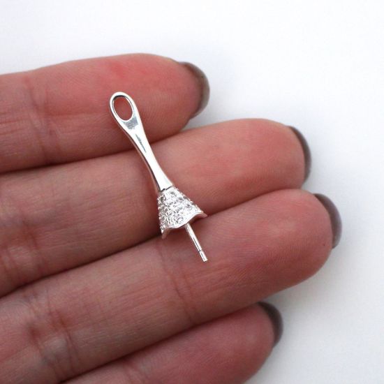 Wholesale 925 Sterling Silver Long Decorative Bell Shaped Bead Cap Bail with Post -Sterling Silver Jewelry Findings
