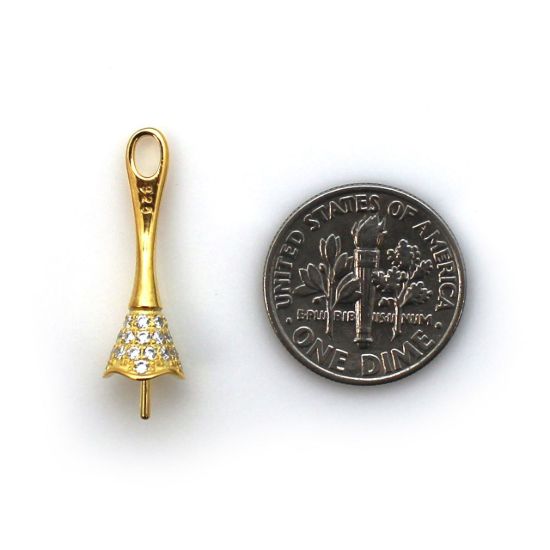 Wholesale Gold Plated 925 Sterling Silver Long Decorative Bell Shaped Bead Cap Bail with Post -Sterling Silver Jewelry Findings