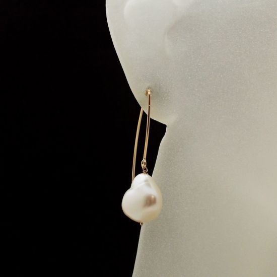 Wholesale 14K Yellow Gold Marquise White Baroque Freshwater Pearl Earrings