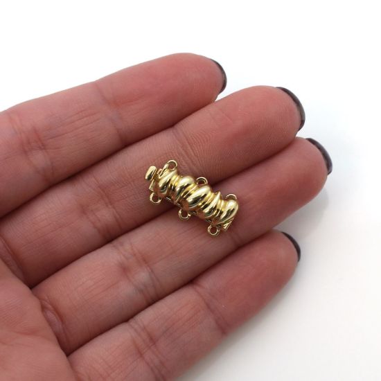 Wholesale 14K Yellow Gold Fancy Rectangular Sliding Push Clasp with 6 Rings