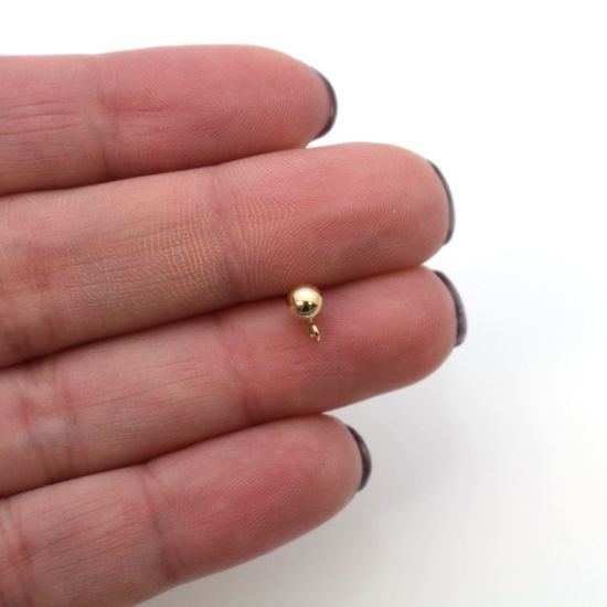 Wholesale 14K Yellow Gold Simple Earring Studs with Ring (1 pair)