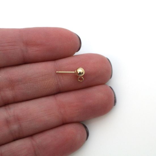 Wholesale 14K Yellow Gold Simple Earring Studs with Ring (1 pair)