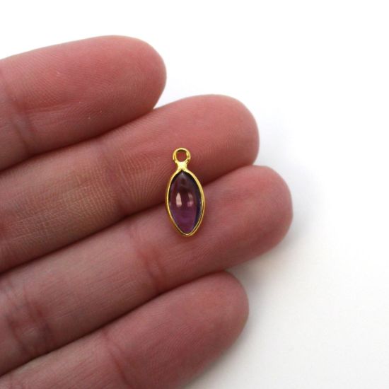 Wholesale Bezel Charm Pendant - Gold Plated Sterling Silver Charm - Natural  Amethyst -Tiny Marquise Shape -6x13mm