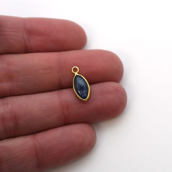 Wholesale Bezel Charm Pendant - Gold Plated Sterling Silver Charm - Natural  Blue Sapphire -Tiny Marquise Shape -6x13mm