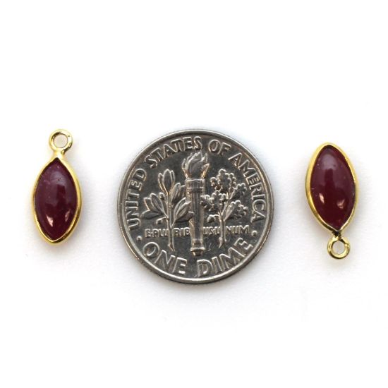 Wholesale Bezel Charm Pendant - Gold Plated Sterling Silver Charm - Natural Ruby -Tiny Marquise Shape -6x13mm