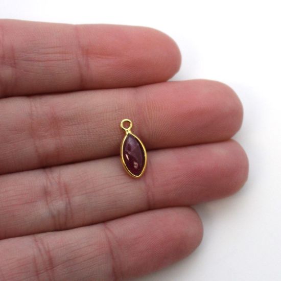 Wholesale Bezel Charm Pendant - Gold Plated Sterling Silver Charm - Natural Ruby -Tiny Marquise Shape -6x13mm