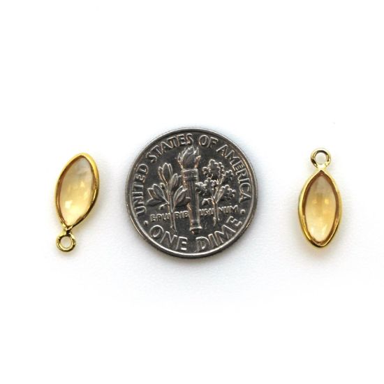 Wholesale Bezel Charm Pendant - Gold Plated Sterling Silver Charm - Natural Citrine -Tiny Marquise Shape -6x13mm
