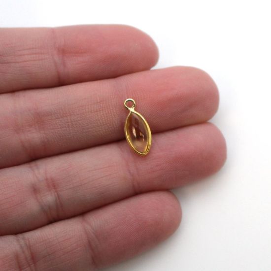Wholesale Bezel Charm Pendant - Gold Plated Sterling Silver Charm - Natural Citrine -Tiny Marquise Shape -6x13mm
