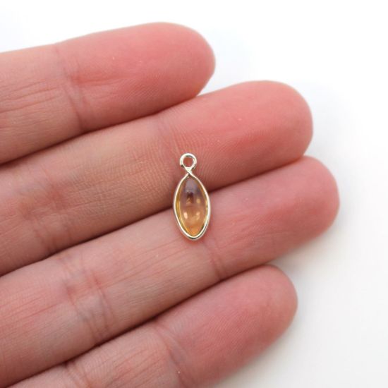 Wholesale Bezel Charm Pendant - Sterling Silver Charm - Natural Citrine -Tiny Marquise Shape -6x13mm