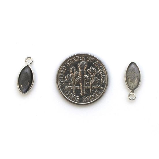 Wholesale Bezel Charm Pendant - Sterling Silver Charm - Natural Labradorite -Tiny Marquise Shape -6x13mm
