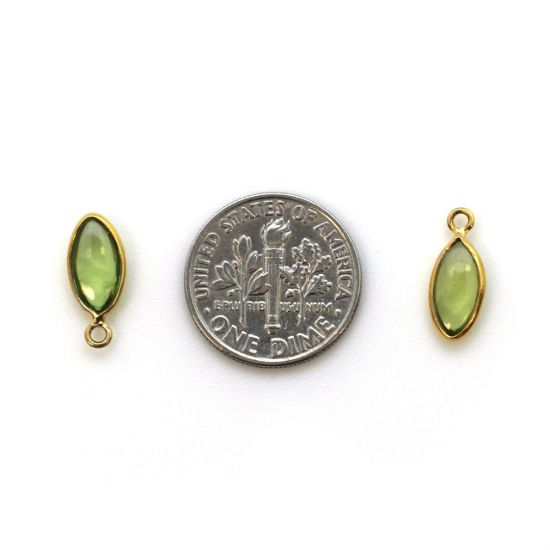 Wholesale Bezel Charm Pendant - Gold Plated Sterling Silver Charm - Peridot -Tiny Marquise Shape -6x13mm