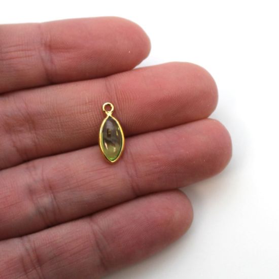 Wholesale Bezel Charm Pendant - Gold Plated Sterling Silver Charm - Peridot -Tiny Marquise Shape -6x13mm
