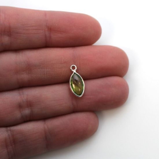 Wholesale Bezel Charm Pendant - Sterling Silver Charm - Peridot -Tiny Marquise Shape -6x13mm