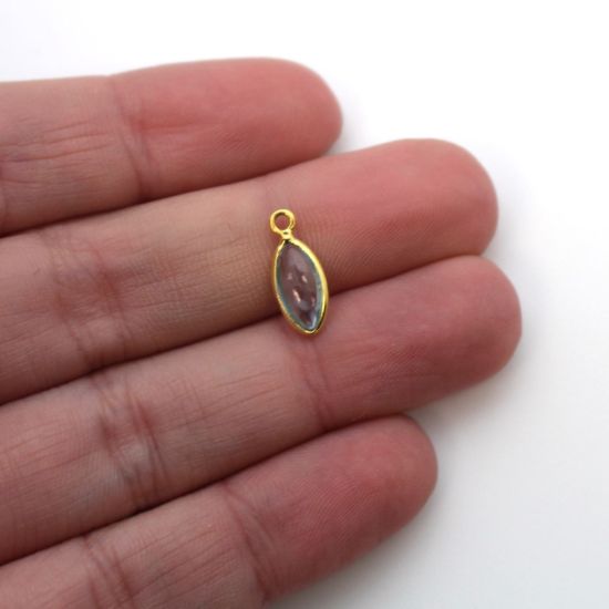 Wholesale Bezel Charm Pendant - Gold Plated Sterling Silver Charm - Sky Blue Topaz -Tiny Marquise Shape -6x13mm